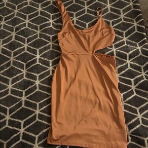 Elegant Tan Cut-Out Dress